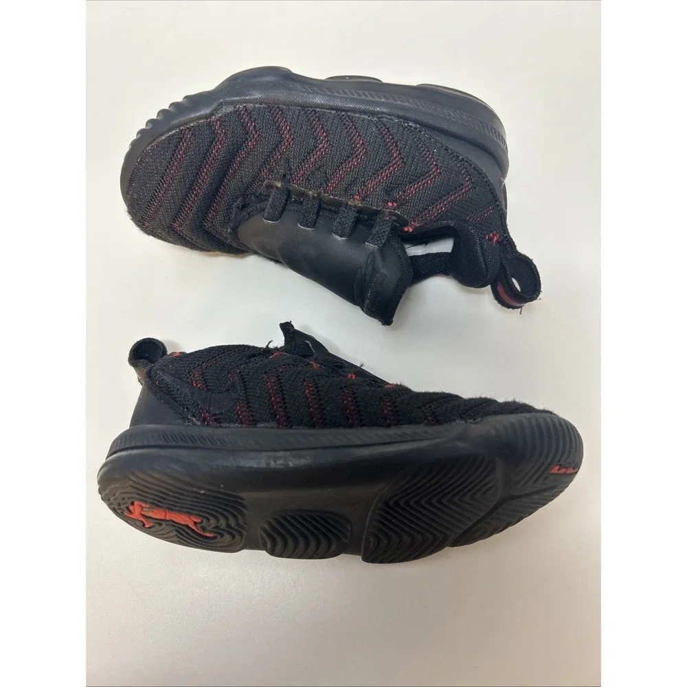 Nike LeBron 16 XVI (TD) 'Fresh Bred' Toddler Sneakers Sz 7C Blk/Red‎ AQ2468-002